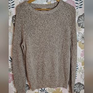 J. Crew Men's Marled Cream And Brown Crewneck Knit Sweater